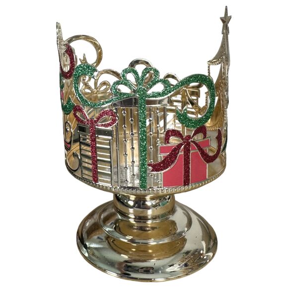 Bath & Body Works Gold Christmas Holiday Tree Presents 3 Wick Candle Holder - Picture 6 of 6